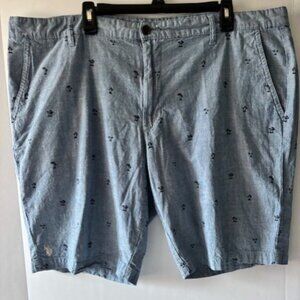 US Polo Assn Shorts Mens Size W42 Bermuda Blue Wash With Palm Trees Pockets
